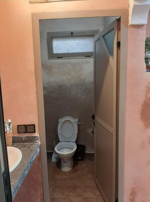 Shower, towels, soap, toilet paper