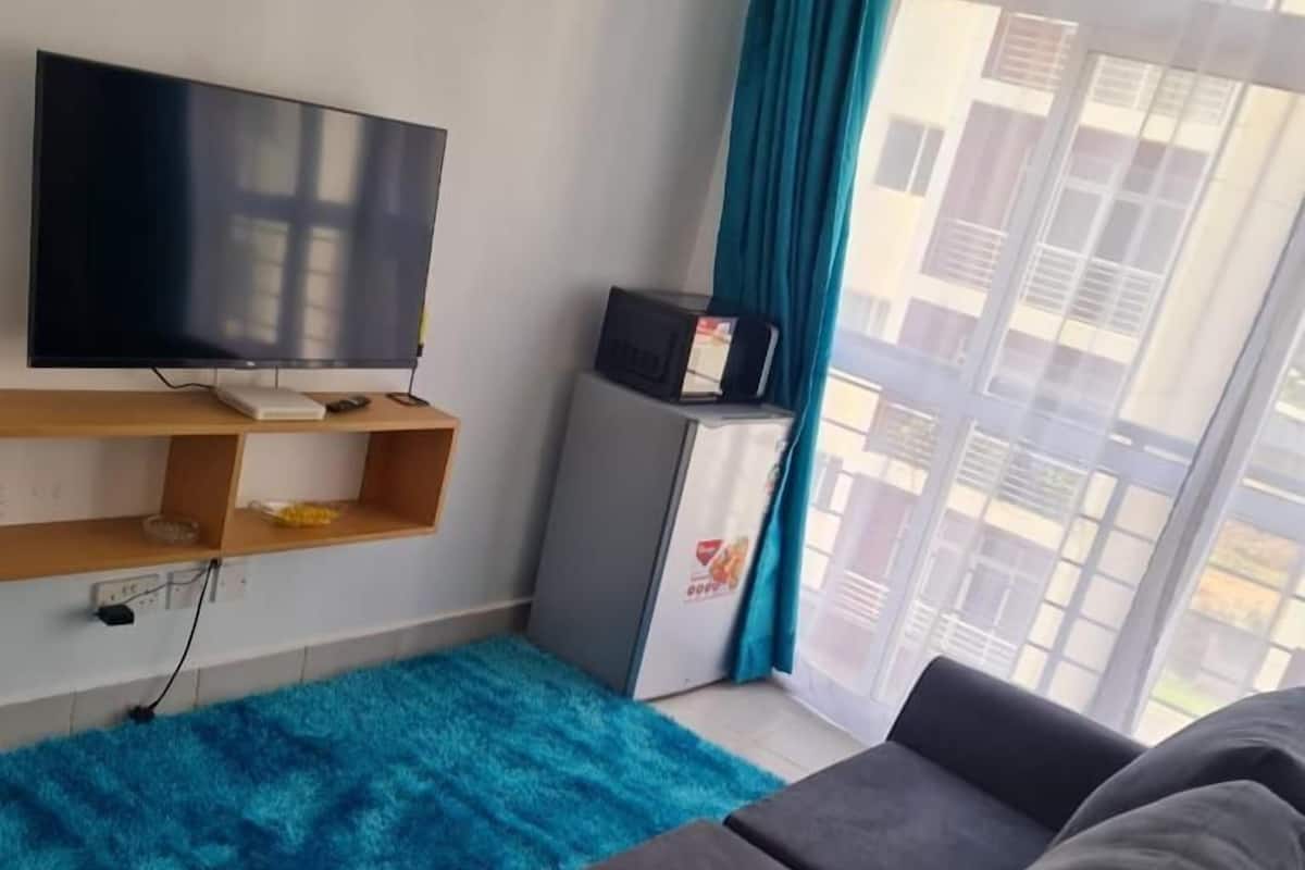 Studio – deluxe | Oppholdsområde | En 24-tommers smart-TV med digitale kanaler