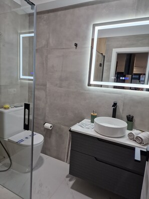 Séchoir à cheveux, serviettes fournies, savon, shampooing