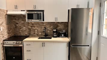 Frigorífico, microondas, horno y placa de cocina