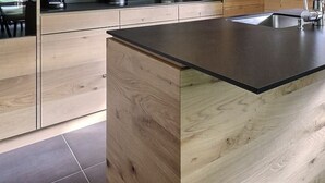 A kitchen with a wooden countertop and a sink. - Comfortable flat on 2 levels for 4 to 6 people, living room with 1 double divan bed, kitchen area wi (Grimentz)