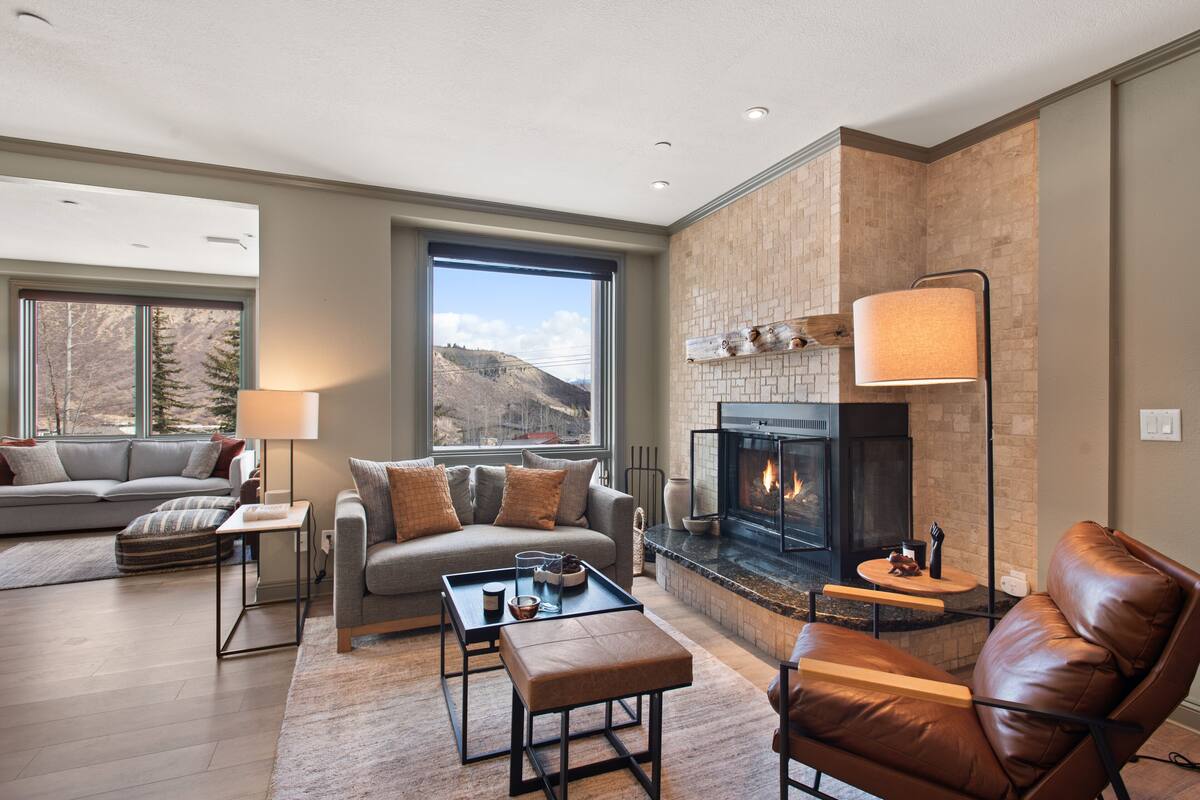 Deluxe Condo, 2 Bedrooms, Patio, Mountain View (Chamonix 17) | Living area | Flat-screen TV
