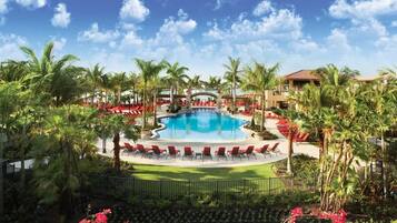 Een buitenzwembad, een verwarmd zwembad