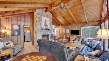 Smart TV, fireplace, video games, foosball