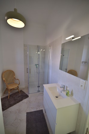 Eco-friendly toiletries, hair dryer, towels, soap