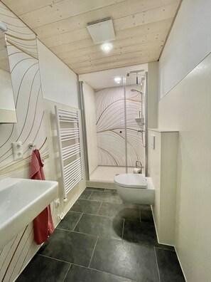 Dusche, Haartrockner, Handtücher, Seife