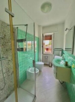 Regadera, secadora de cabello, bidet, toallas 
