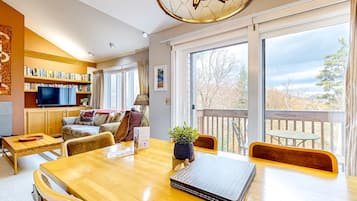 Televisión, chimenea y libros