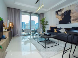 Luxury Apartment, Non Smoking, Balcony | Living area | Flat-screen TV - 360 Vacation - Luxurious 1BR-Mall Access (Dubai)