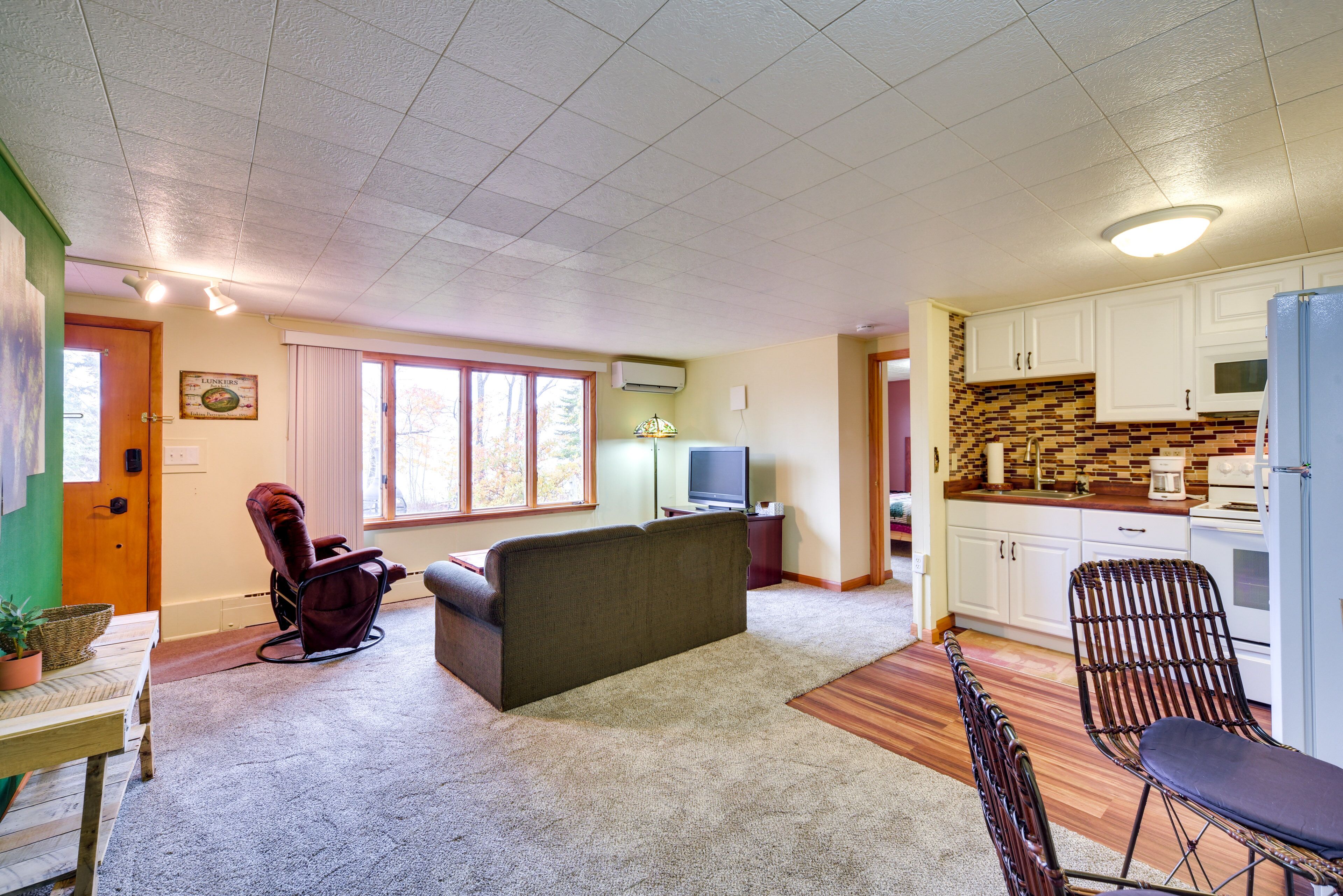 TV, DVD player, books, video library