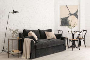 Design Apartment | Living area | 60-inch Smart TV with digital channels - Lwowska Apartment (Warsaw)