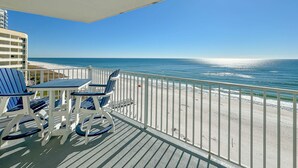 A balcony with a view of the beach and ocean. - Perdido Skye 71 | Beachfront, Pool, Private Balcony | My Beach Getaways (Pensacola)