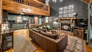 Una televisión, una chimenea, videojuegos