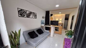 Economy-Apartment | Wohnbereich | 42-Zoll-LED-Fernseher mit Kabelempfang, Netflix, aktuelle Filme