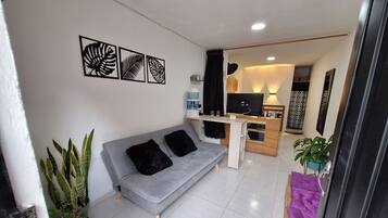 Departamento económico | Área de sala de estar | Televisión LED, Netflix, películas de estreno y servicios de streaming 