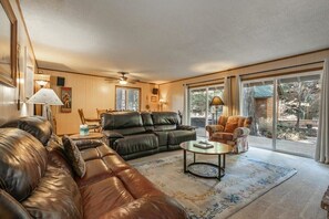 Télévision, cheminée, lecteur de DVD, chaîne hi-fi