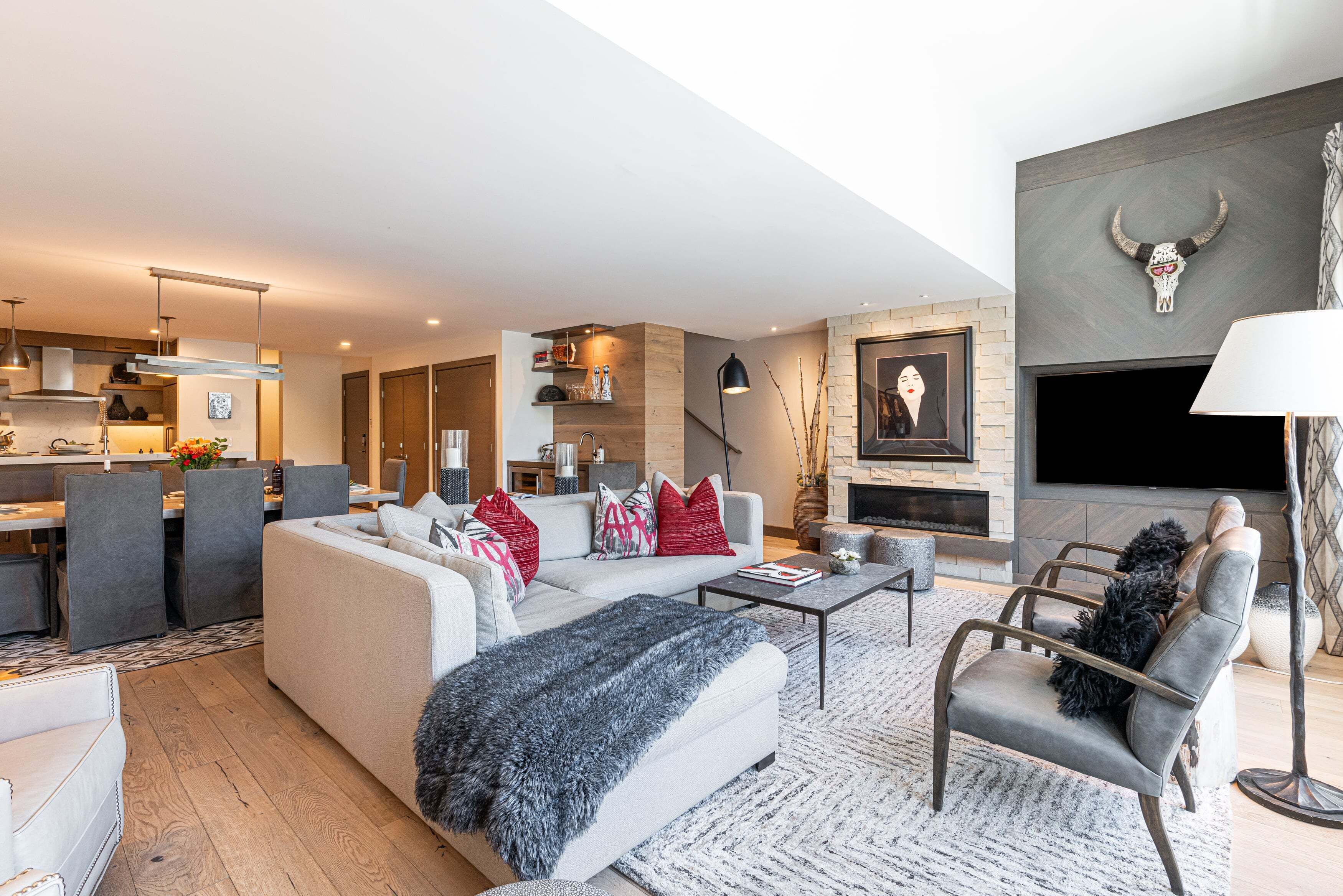 TV, fireplace