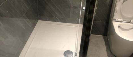 Douche, séchoir à cheveux, serviettes fournies, savon