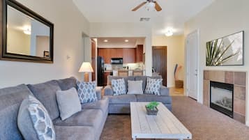 TV, fireplace, DVD player, offices