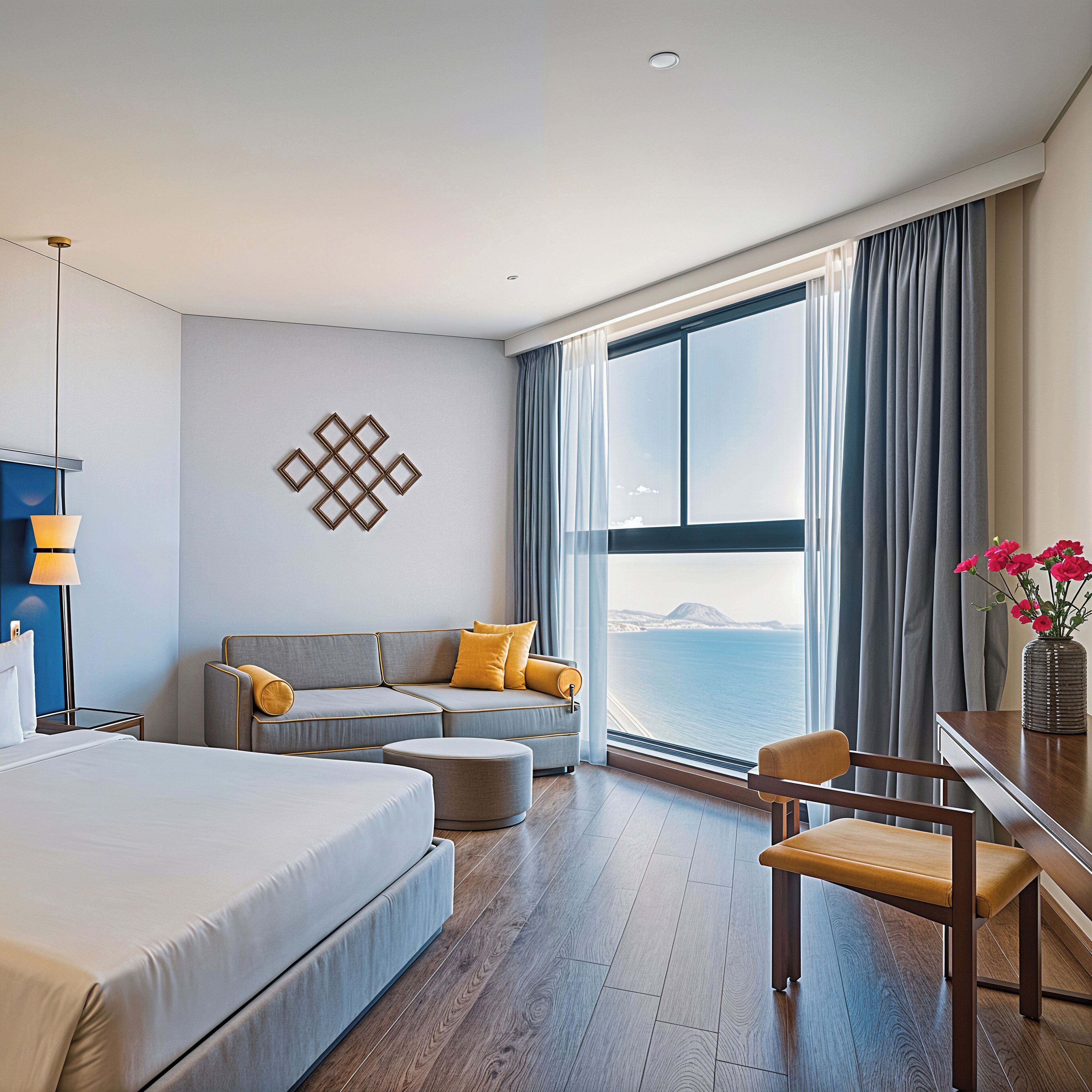 Luxury Studio, 1 Bedroom, Beach View | Premium bedding, in-room safe, individually decorated