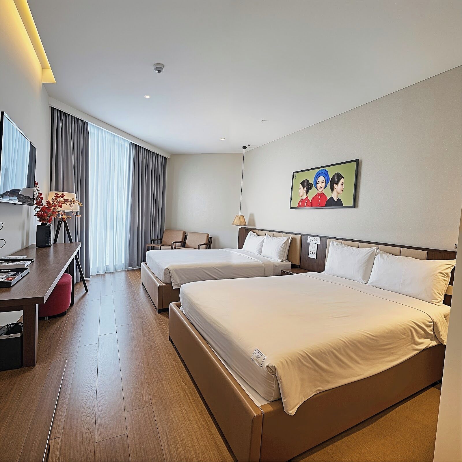 Quadruple Room, 2 Queen Beds, Beach View | Premium bedding, in-room safe, individually decorated