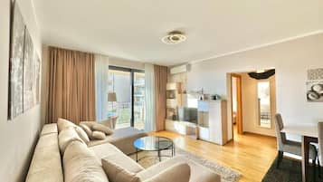 Premium Apartment | Living area | 32-inch LCD TV with cable channels