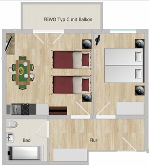 Floor plan - Ferienwohnung Typ C ca. 62 qm bis Vier Personen (Flintsbach am Inn)