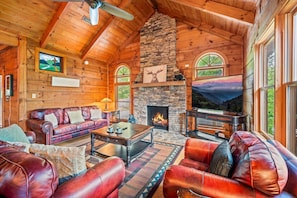 Smart TV, fireplace, foosball