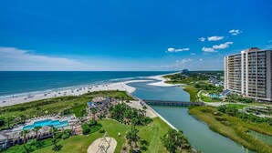 A coastal resort with a swimming pool, beach, and a river. - Unwind in Luxury : Oceanfront 4 Bedroom Condo (North Myrtle Beach)