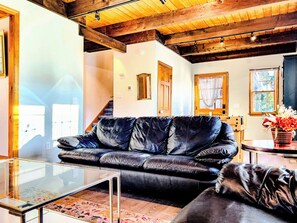 Smart TV, chimenea y libros 