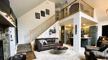 Smart TV, fireplace, video games, DVD player