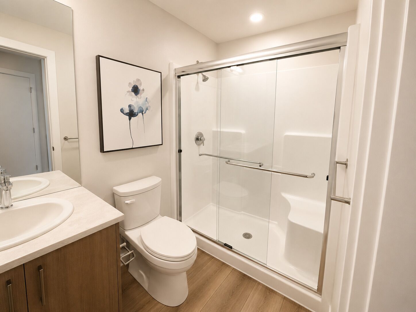 Hair dryer, towels, shampoo, toilet paper