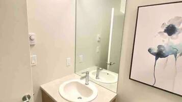 Secador de cabelo, toalhas de banho, shampoo, papel higiênico