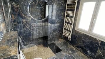 Shower, free toiletries, hair dryer, bathrobes