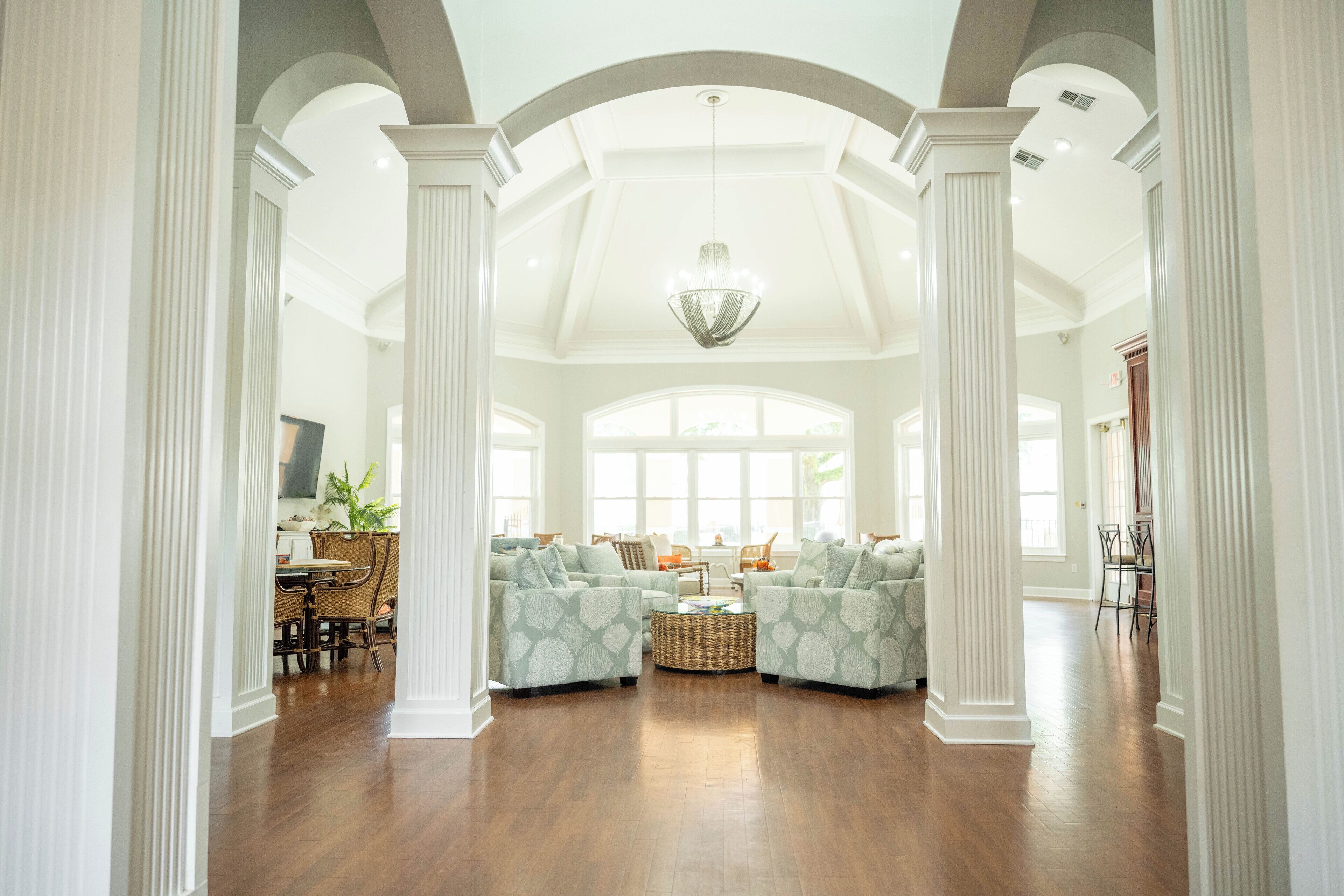 Smart TV, fireplace, foosball, books