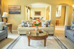 Smart TV, fireplace, foosball, books