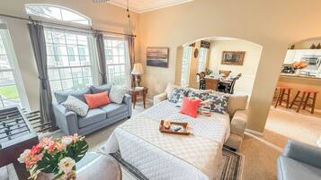 Smart TV, fireplace, table football, books