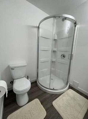 Shower, eco-friendly toiletries, hair dryer, towels