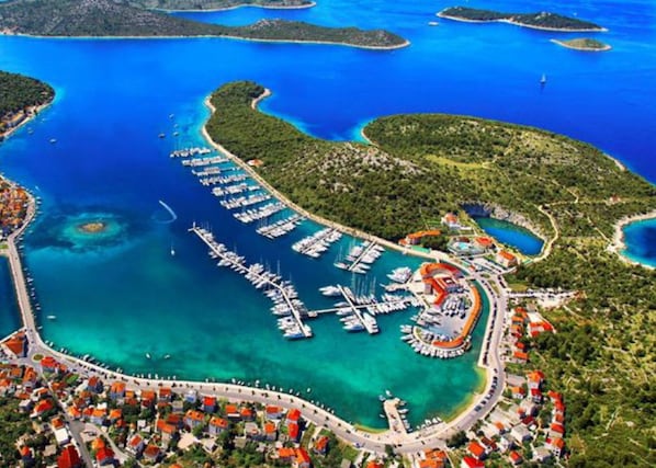 Aerial view - Beachfront apt at Exclusive Location Near Center (Rogoznica)