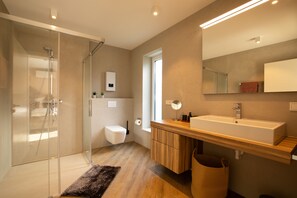 Dusche, kostenlose Toilettenartikel, Haartrockner, Bademäntel