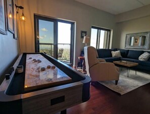 Smart TV, fireplace, video games