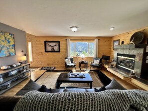 Smart TV, fireplace, DVD player, books