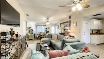 Smart TV, chimenea, reproductor de DVD y libros