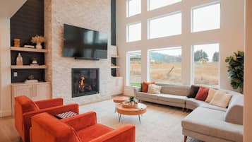 Smart TV, fireplace, video games, foosball