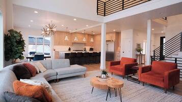 Smart TV, fireplace, video games, foosball