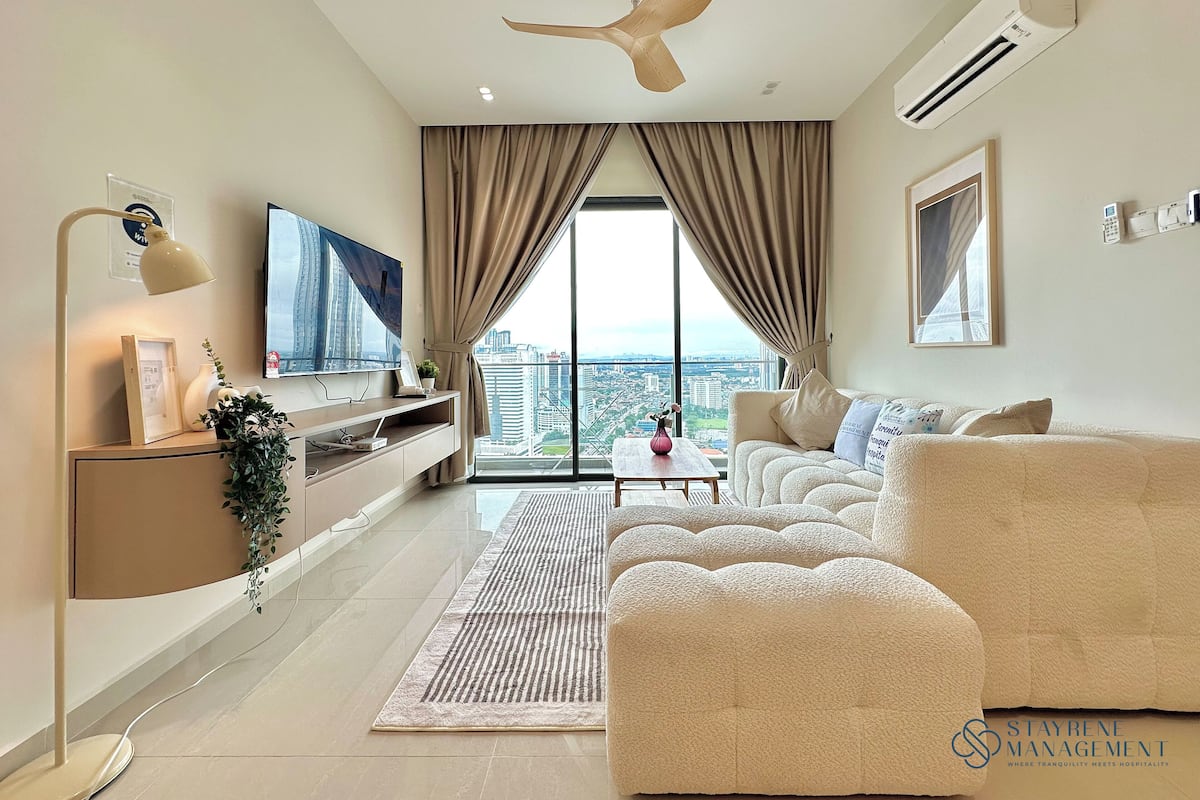 Design Apartment, 3 Bedrooms, Balcony | Living area | 50-inch Smart TV with cable channels, Netflix, streaming services