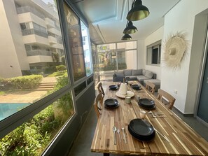 Elite Apartment, 3 Bedrooms, Accessible, Pool Access | Terrace/patio - Au Cœur Des Sables - Harhoura (Harhoura)