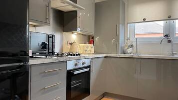 Fridge, oven, stovetop, electric kettle