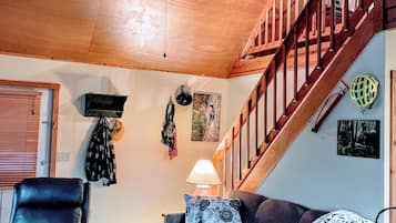 Smart TV, lareira, livros, monitores de computador