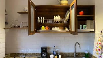 Fridge, microwave, coffee/tea maker, blender
